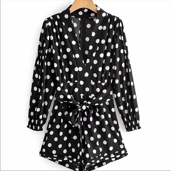 Polka Dot Romper in Black - Picture 3 of 8